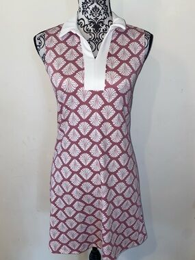 Sigrid Olsen Golf & Tennis Sleeveless Mini Dress Dusty Rose White Shell Print XS
